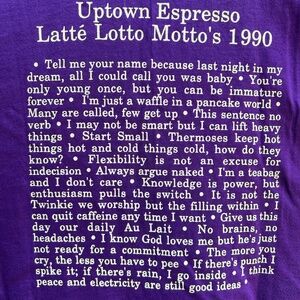 Graphic T-Shirt Purple Seattle Uptown Espresso Latte Lotto Motto, Size L, Vtg